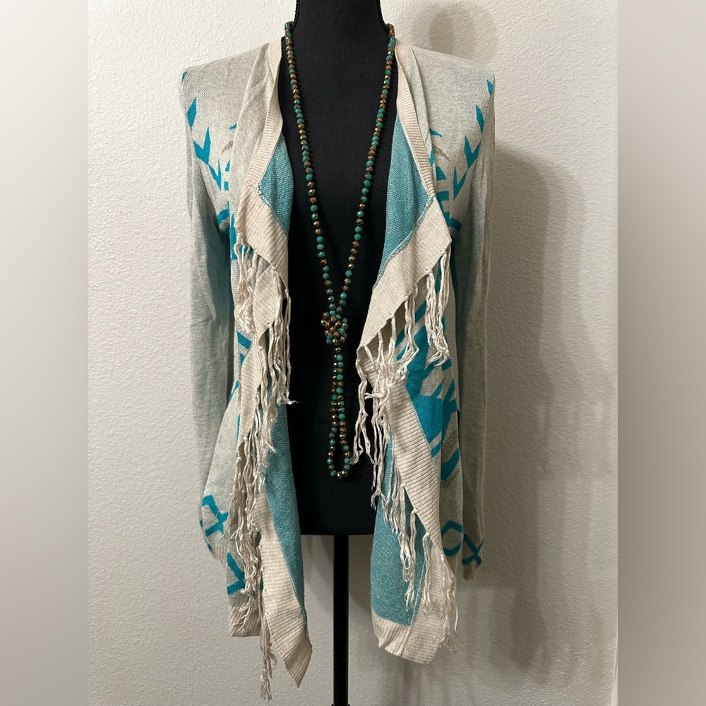 Women’s Aztec Western Teal and White Cardigan
